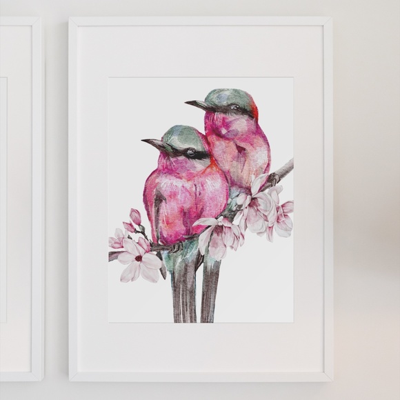Wall Art Cute Pink Birds Portrait Print Unframed - Picture 3 of 6